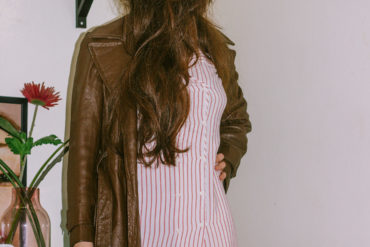 brown leather coat outfit